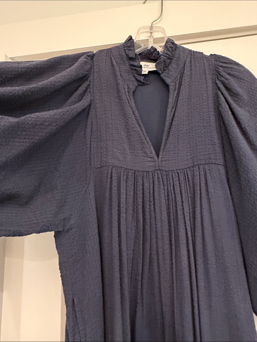 Never A Wallflower high neck midi navy seersucker lined pockets dress size XS - Picture 3 of 7